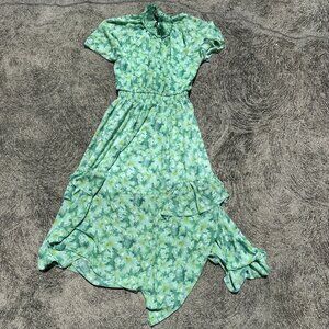 Melloday Dress Womens Small Green Floral Smocked Ruffle